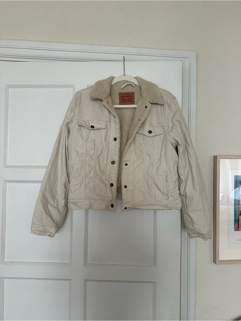 Cream Sherpa-Lined Trucker Jacket
